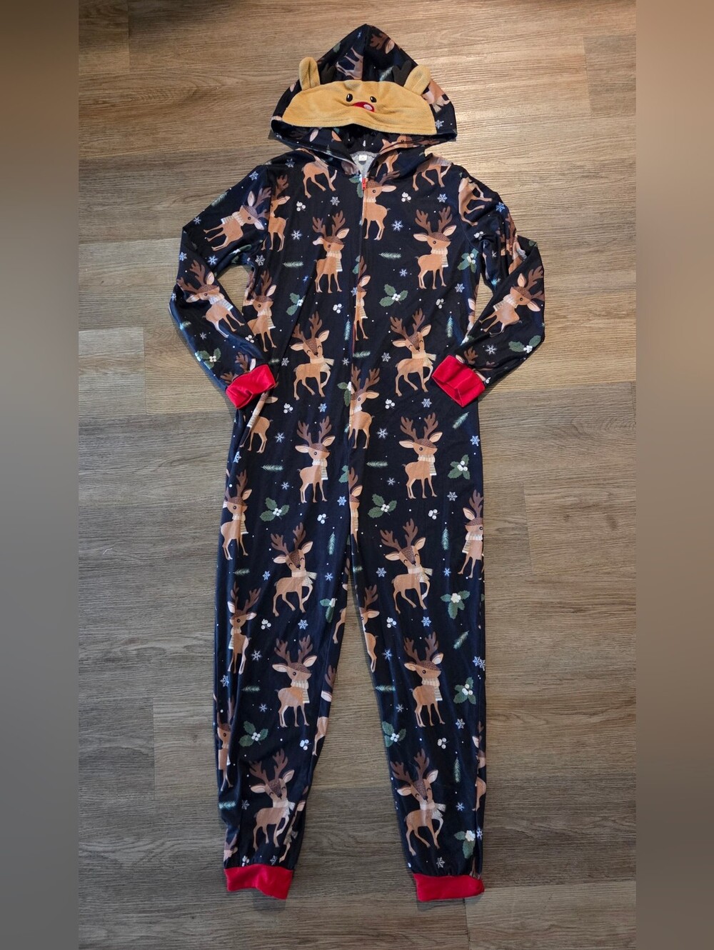 Reindeer Print Hooded Onesie - Christmas Pajamas